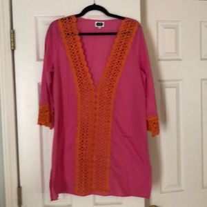 Mud pie pink and orange beach tunic L